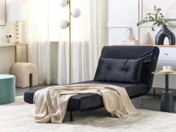 Sofa rozkładana jednoosobowa VESTFOLD Welur Czarny Sofy Z Funkcją Spania|Wszystkie Sofy