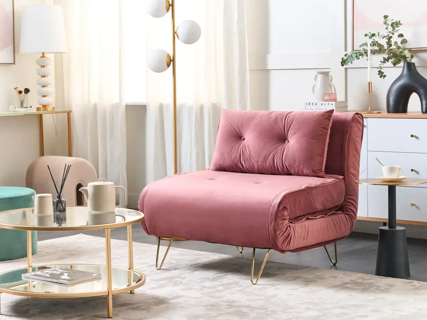 Sale Sofa rozkładana jednoosobowa VESTFOLD Welur Różowy Sofy Z Funkcją Spania|Wszystkie Sofy