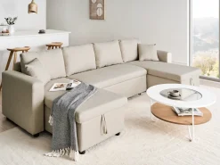 Sofa rozkładana w kształcie U dla 5 osób SOMMEN Jasnobeżowy ze schowkiem