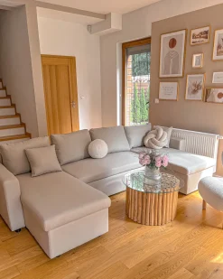 Sofa rozkładana w kształcie U dla 5 osób SOMMEN Jasnobeżowy ze schowkiem