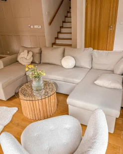 Sofa rozkładana w kształcie U dla 5 osób SOMMEN Jasnobeżowy ze schowkiem