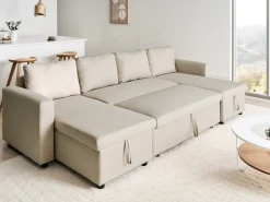 Sofa rozkładana w kształcie U dla 5 osób SOMMEN Jasnobeżowy ze schowkiem