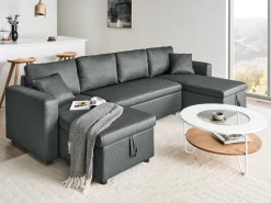 Sofa rozkładana w kształcie U dla 5 osób SOMMEN Ciemnoszary ze schowkiem