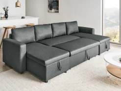 Sofa rozkładana w kształcie U dla 5 osób SOMMEN Ciemnoszary ze schowkiem