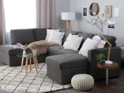 Sofa rozkładana w kształcie U dla 5 osób KARRABO Ciemnoszary ze schowkiem