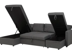 Sofa rozkładana w kształcie U dla 5 osób KARRABO Ciemnoszary ze schowkiem