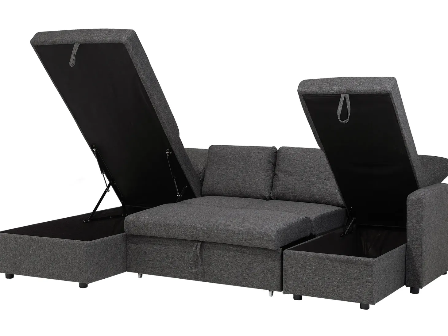 Sofa rozkładana w kształcie U dla 5 osób KARRABO Ciemnoszary ze schowkiem