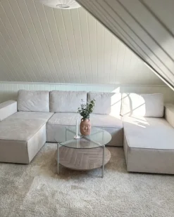 Sofa rozkładana w kształcie U dla 4 osób VATNE Jasnobeżowy ze schowkiem