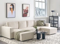 Sofa rozkładana w kształcie U dla 4 osób VATNE Jasnobeżowy ze schowkiem