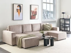 Sofa rozkładana w kształcie U dla 4 osób VATNE Jasnobrązowy ze schowkiem