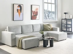 Sofa rozkładana w kształcie U dla 4 osób VATNE Jasnoszary ze schowkiem