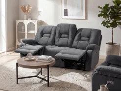 New Sofa z elektryczną funkcją relaksu dla 3 osób BERGEN Welur Ciemno Sofy Tapicerowane|Kolekcje Sof