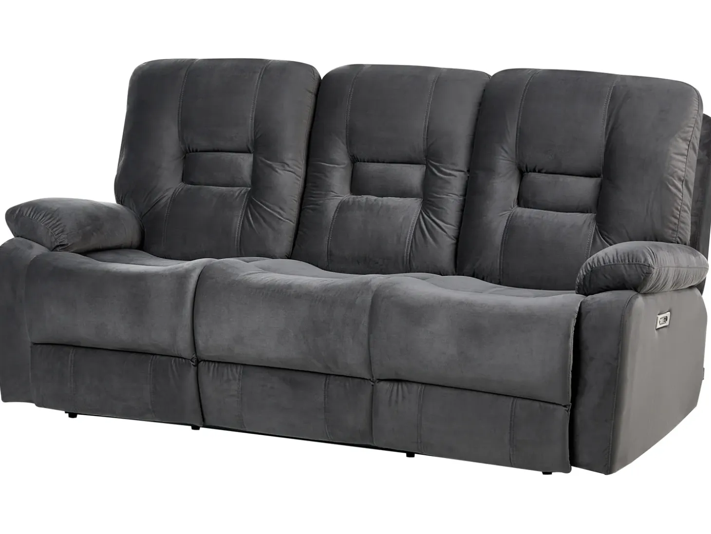 New Sofa z elektryczną funkcją relaksu dla 3 osób BERGEN Welur Ciemno Sofy Tapicerowane|Kolekcje Sof