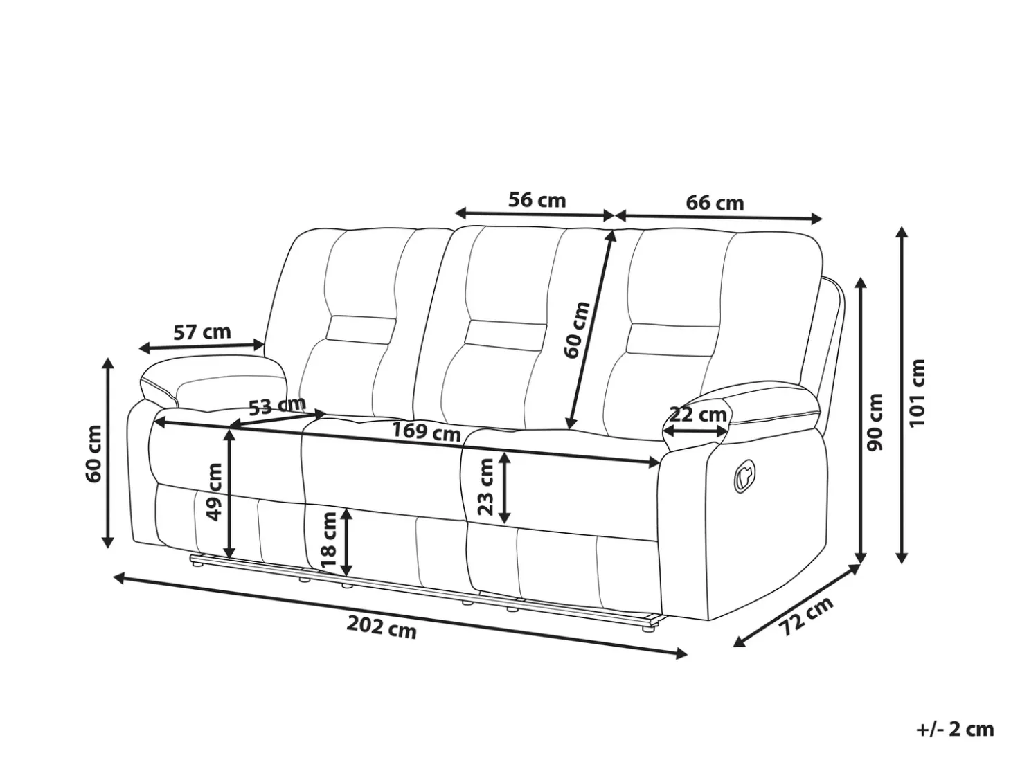 New Sofa z elektryczną funkcją relaksu dla 3 osób BERGEN Welur Ciemno Sofy Tapicerowane|Kolekcje Sof