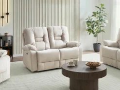 Hot Sofa z elektryczną funkcją relaksu dla 2 osób BERGEN Welur Jasno Z portem USB Sofy Tapicerowane|Sofy Dwuosobowe