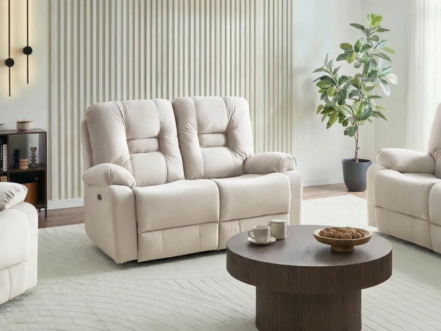 Hot Sofa z elektryczną funkcją relaksu dla 2 osób BERGEN Welur Jasno Z portem USB Sofy Tapicerowane|Sofy Dwuosobowe