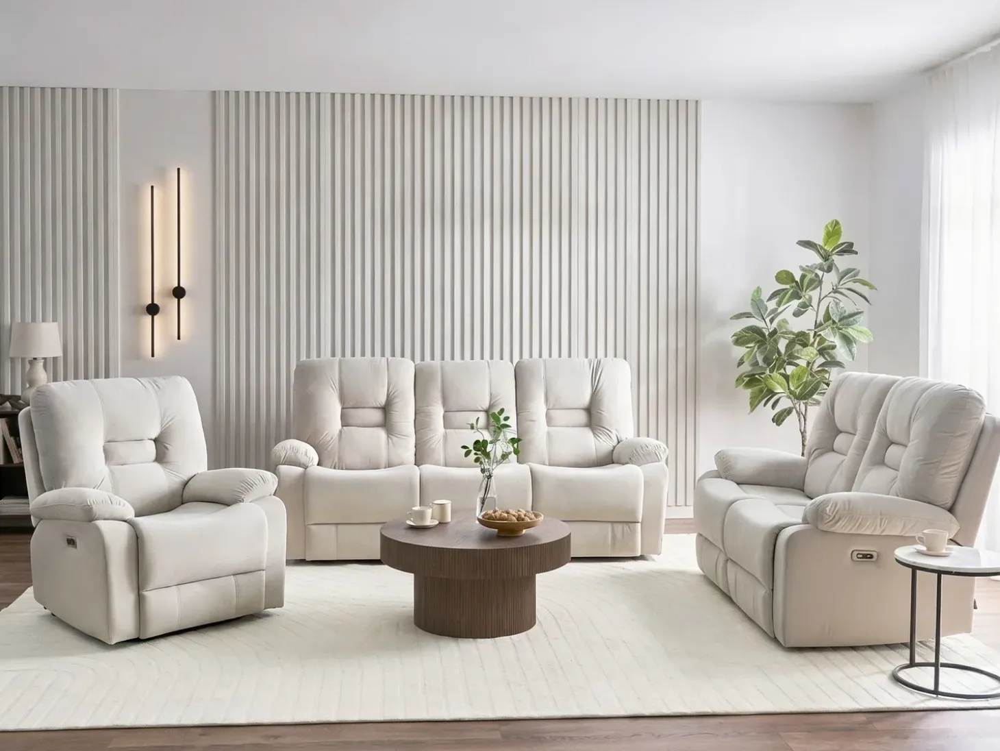 Hot Sofa z elektryczną funkcją relaksu dla 2 osób BERGEN Welur Jasno Z portem USB Sofy Tapicerowane|Sofy Dwuosobowe