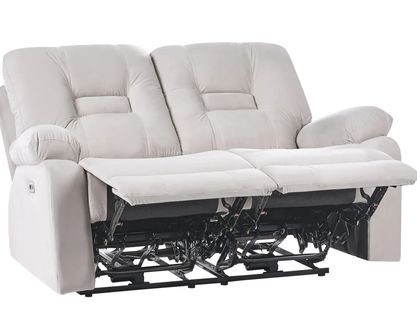 Hot Sofa z elektryczną funkcją relaksu dla 2 osób BERGEN Welur Jasno Z portem USB Sofy Tapicerowane|Sofy Dwuosobowe