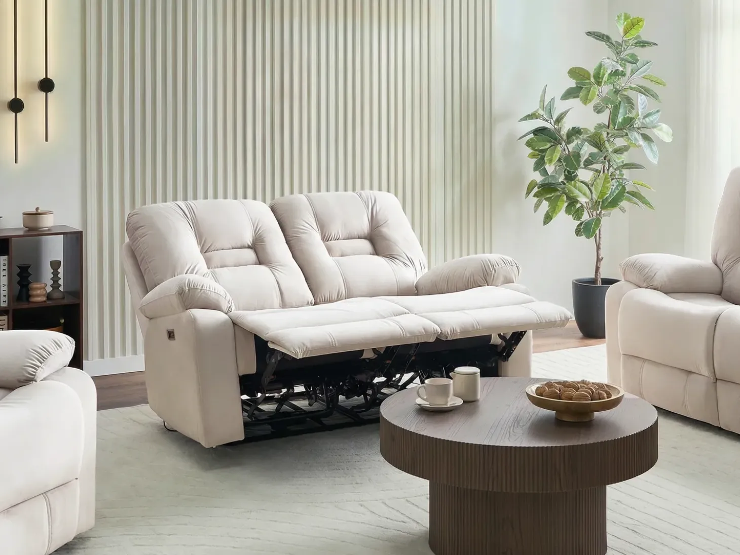 Hot Sofa z elektryczną funkcją relaksu dla 2 osób BERGEN Welur Jasno Z portem USB Sofy Tapicerowane|Sofy Dwuosobowe