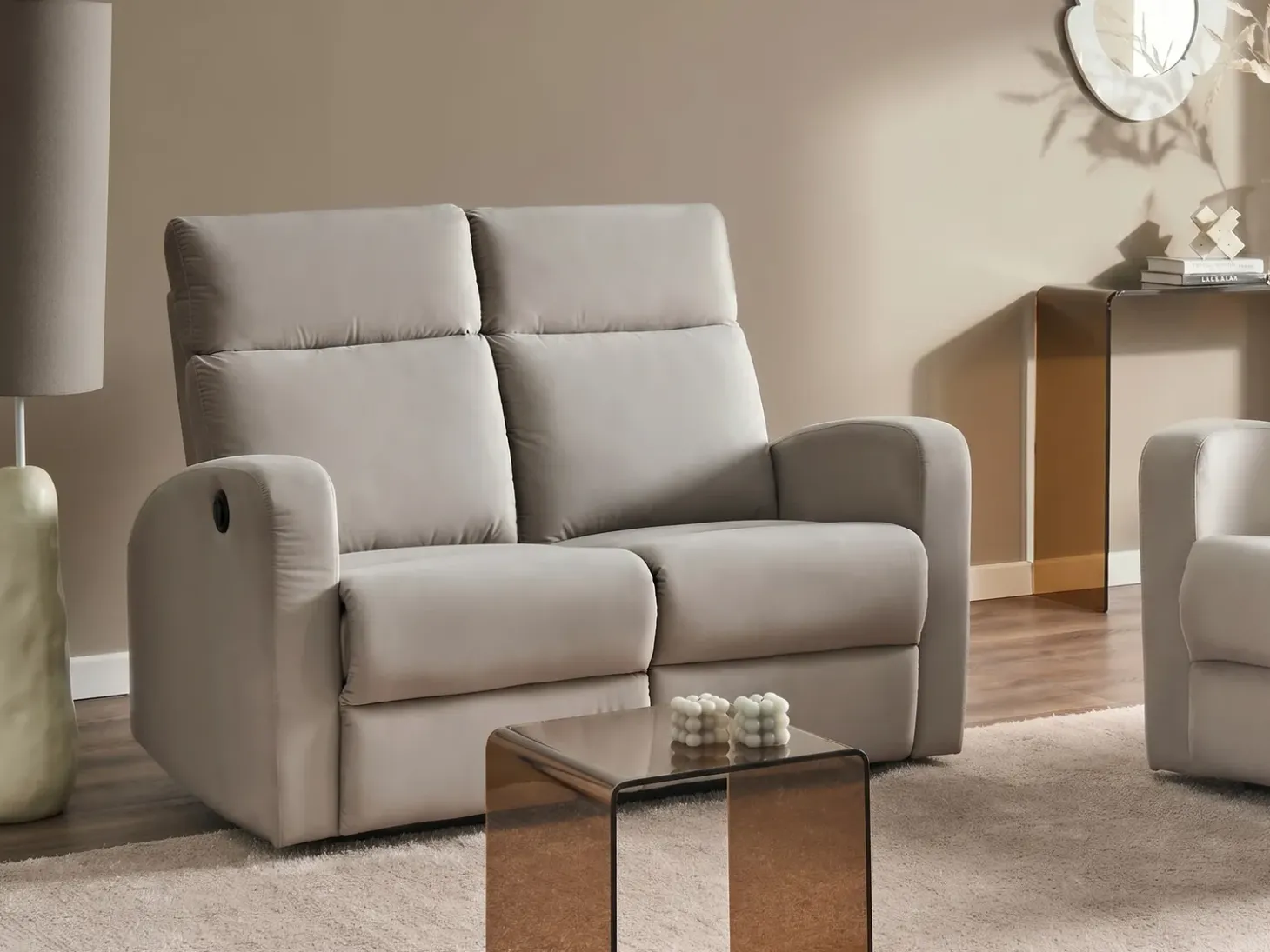 Clearance Sofa z elektryczną funkcją relaksu dla 2 osób VERDAL Welur Sofy Tapicerowane|Sofy Dwuosobowe