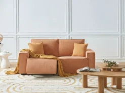 Discount Sofa z elektryczną funkcją relaksu dla 2 osób NUKARI Sztruks Pomarańczowy Sofy Tapicerowane|Sofy Dwuosobowe
