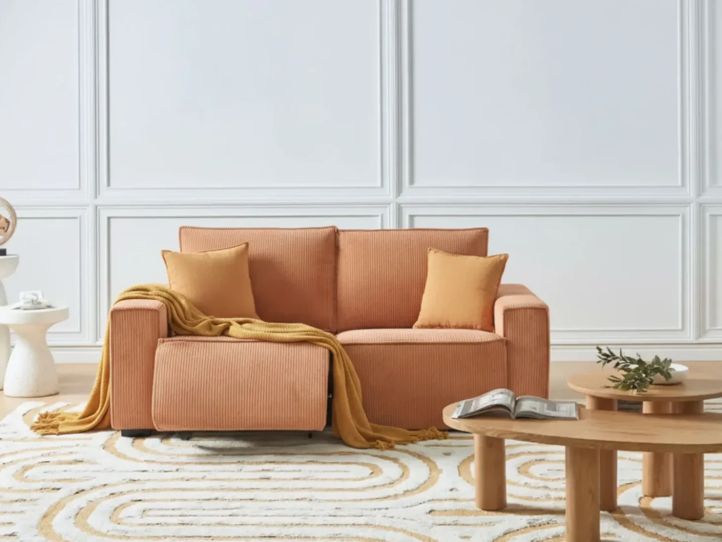 Discount Sofa z elektryczną funkcją relaksu dla 2 osób NUKARI Sztruks Pomarańczowy Sofy Tapicerowane|Sofy Dwuosobowe