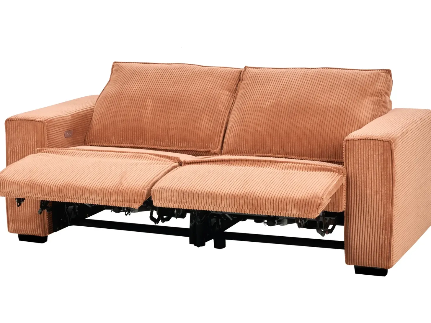 Discount Sofa z elektryczną funkcją relaksu dla 2 osób NUKARI Sztruks Pomarańczowy Sofy Tapicerowane|Sofy Dwuosobowe