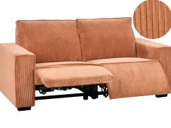 Discount Sofa z elektryczną funkcją relaksu dla 2 osób NUKARI Sztruks Pomarańczowy Sofy Tapicerowane|Sofy Dwuosobowe