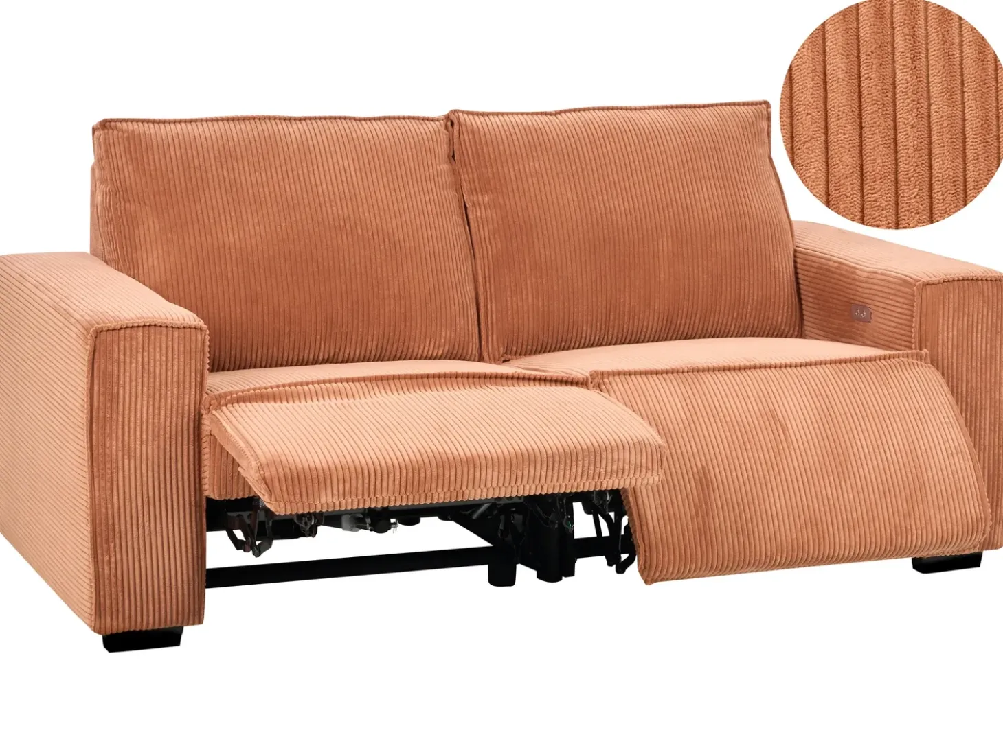 Discount Sofa z elektryczną funkcją relaksu dla 2 osób NUKARI Sztruks Pomarańczowy Sofy Tapicerowane|Sofy Dwuosobowe