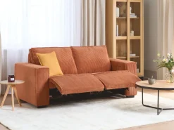 Discount Sofa z elektryczną funkcją relaksu dla 2 osób NUKARI Sztruks Pomarańczowy Sofy Tapicerowane|Sofy Dwuosobowe