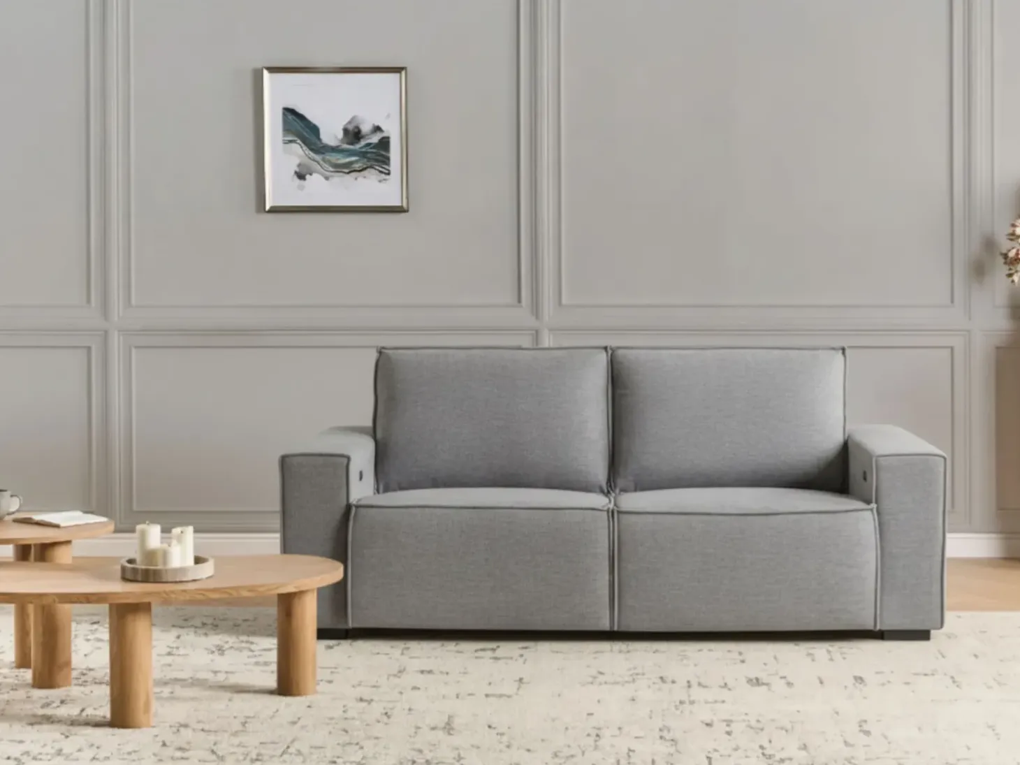 New Sofa z elektryczną funkcją relaksu dla 2 osób NUKARI Szary Sofy Tapicerowane|Sofy Dwuosobowe