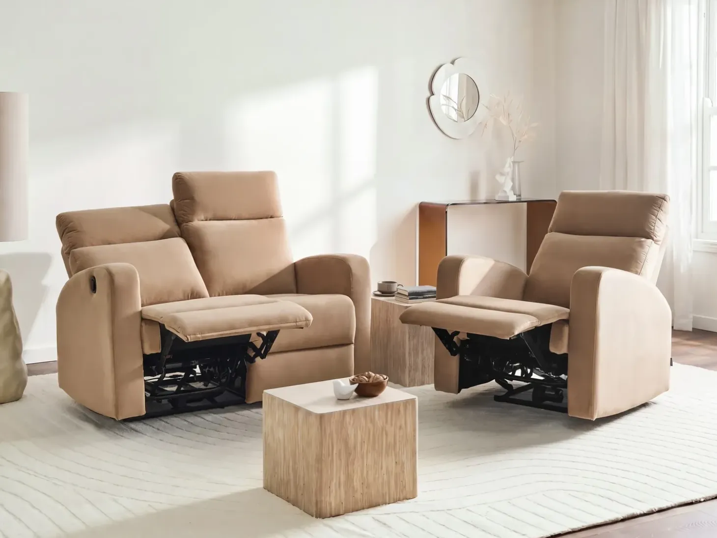 Discount Sofa z elektryczną funkcją relaksu dla 2 osób VERDAL Welur Jasno Sofy Tapicerowane|Sofy Dwuosobowe