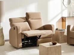 Discount Sofa z elektryczną funkcją relaksu dla 2 osób VERDAL Welur Jasno Sofy Tapicerowane|Sofy Dwuosobowe
