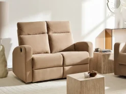 Discount Sofa z elektryczną funkcją relaksu dla 2 osób VERDAL Welur Jasno Sofy Tapicerowane|Sofy Dwuosobowe