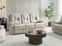 Outlet Sofa z elektryczną funkcją relaksu dla 3 osób BERGEN Welur Jasno Z portem USB Sofy Tapicerowane|Kolekcje Sof