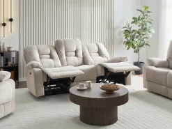 Outlet Sofa z elektryczną funkcją relaksu dla 3 osób BERGEN Welur Jasno Z portem USB Sofy Tapicerowane|Kolekcje Sof