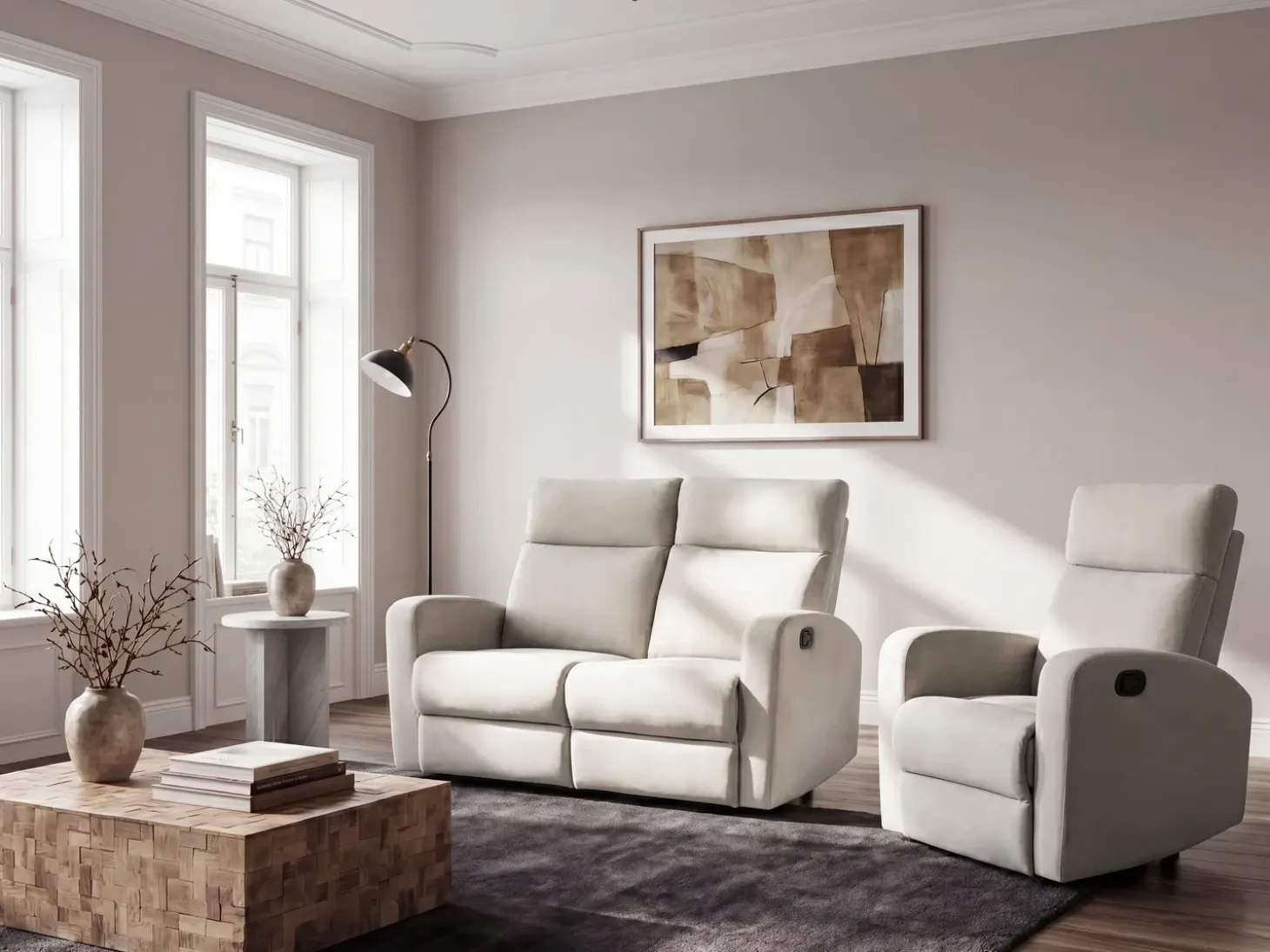 Online Sofa z manualną funkcją relaksu dla 2 osób VERDAL Welur Z wysuwanym podnóżkiem Sofy Tapicerowane|Sofy Dwuosobowe