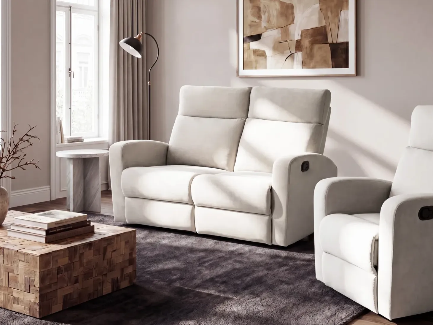 Online Sofa z manualną funkcją relaksu dla 2 osób VERDAL Welur Z wysuwanym podnóżkiem Sofy Tapicerowane|Sofy Dwuosobowe