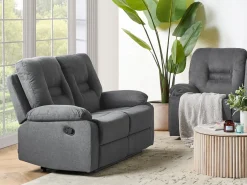 Sofa z manualną funkcją relaksu dla 2 osób BERGEN Ciemnoszary Sofy Tapicerowane|Sofy Dwuosobowe