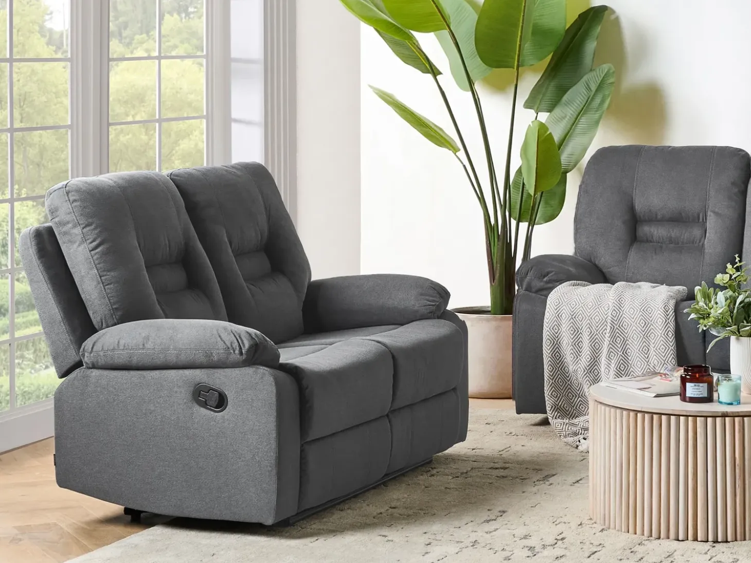 Sofa z manualną funkcją relaksu dla 2 osób BERGEN Ciemnoszary Sofy Tapicerowane|Sofy Dwuosobowe