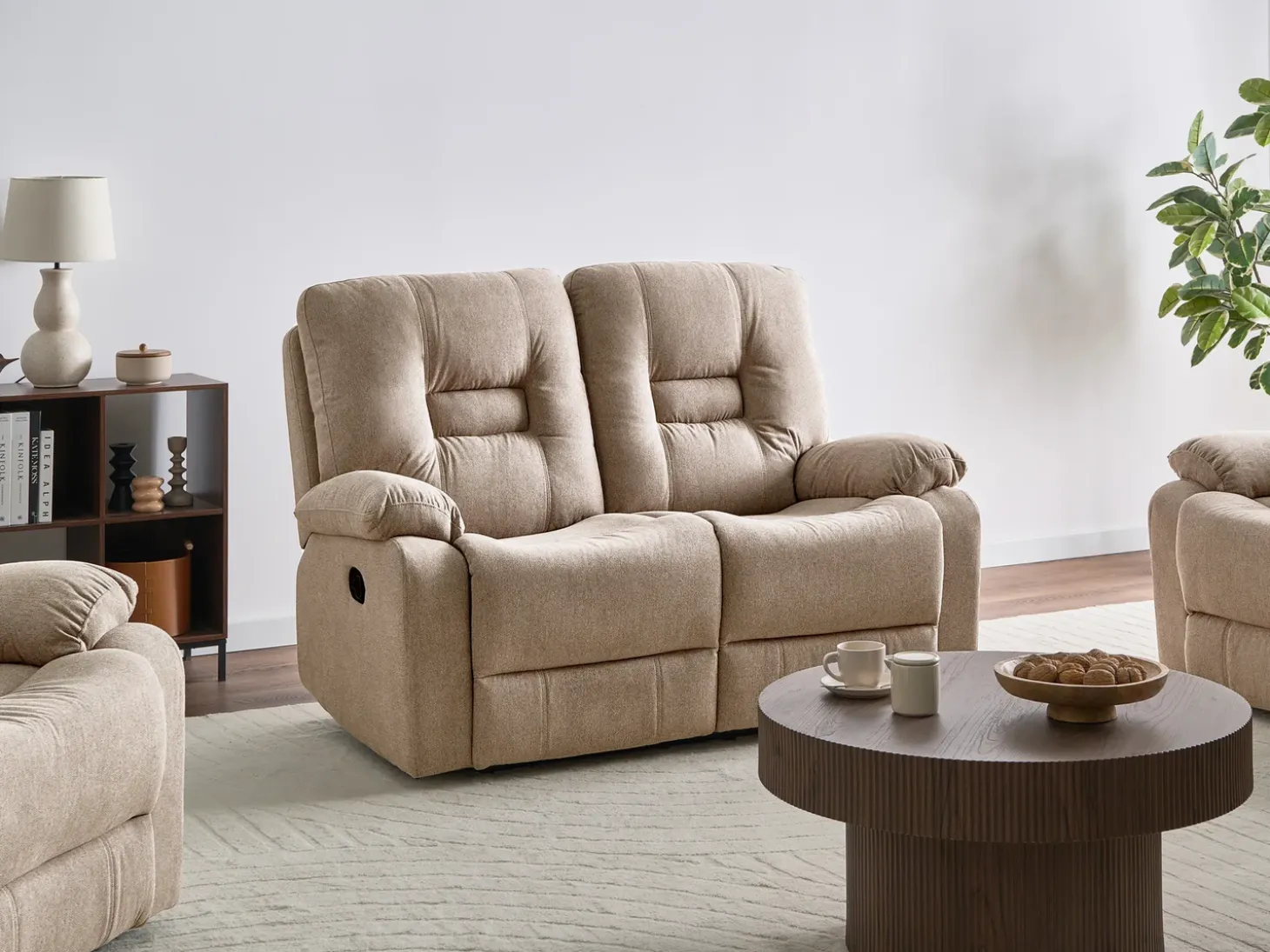 Hot Sofa z manualną funkcją relaksu dla 2 osób BERGEN Beżowy Sofy Tapicerowane|Sofy Dwuosobowe