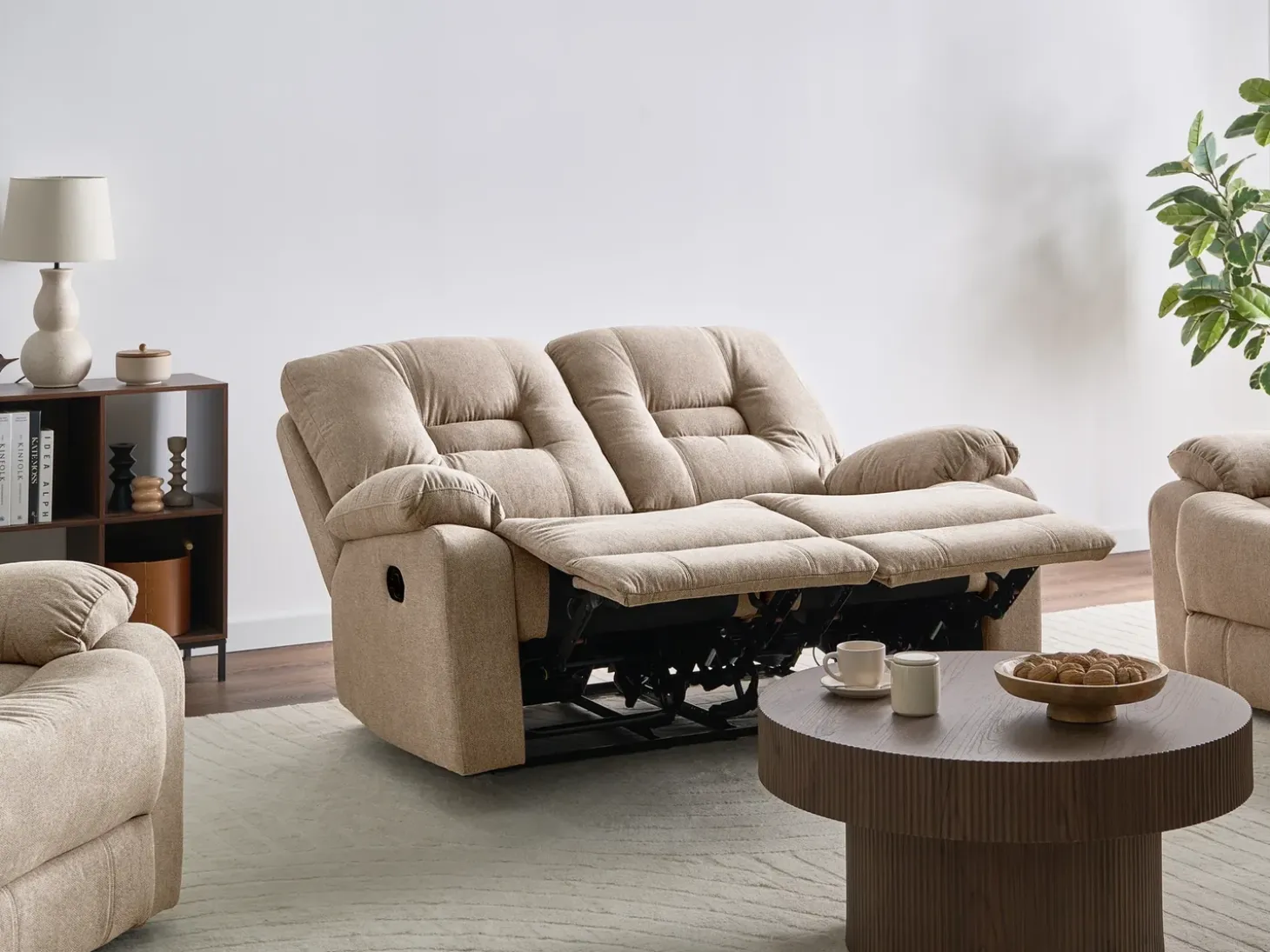 Hot Sofa z manualną funkcją relaksu dla 2 osób BERGEN Beżowy Sofy Tapicerowane|Sofy Dwuosobowe