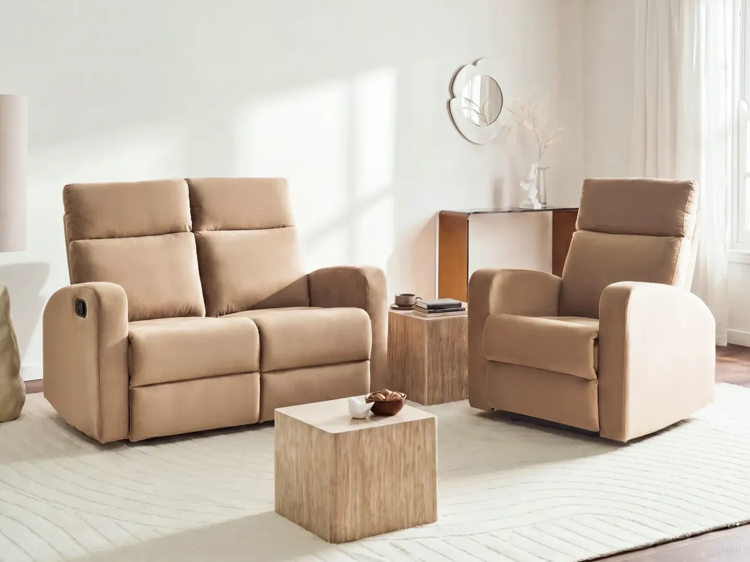 Best Sofa z manualną funkcją relaksu dla 2 osób VERDAL Welur Jasno Sofy Tapicerowane|Sofy Dwuosobowe