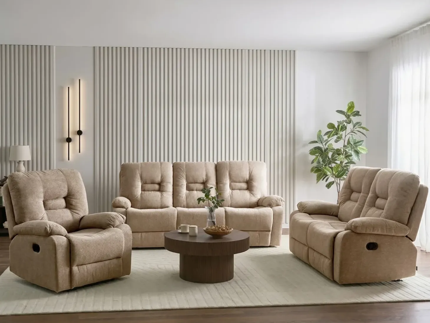 Discount Sofa z manualną funkcją relaksu dla 3 osób BERGEN Beżowy Sofy Tapicerowane|Kolekcje Sof
