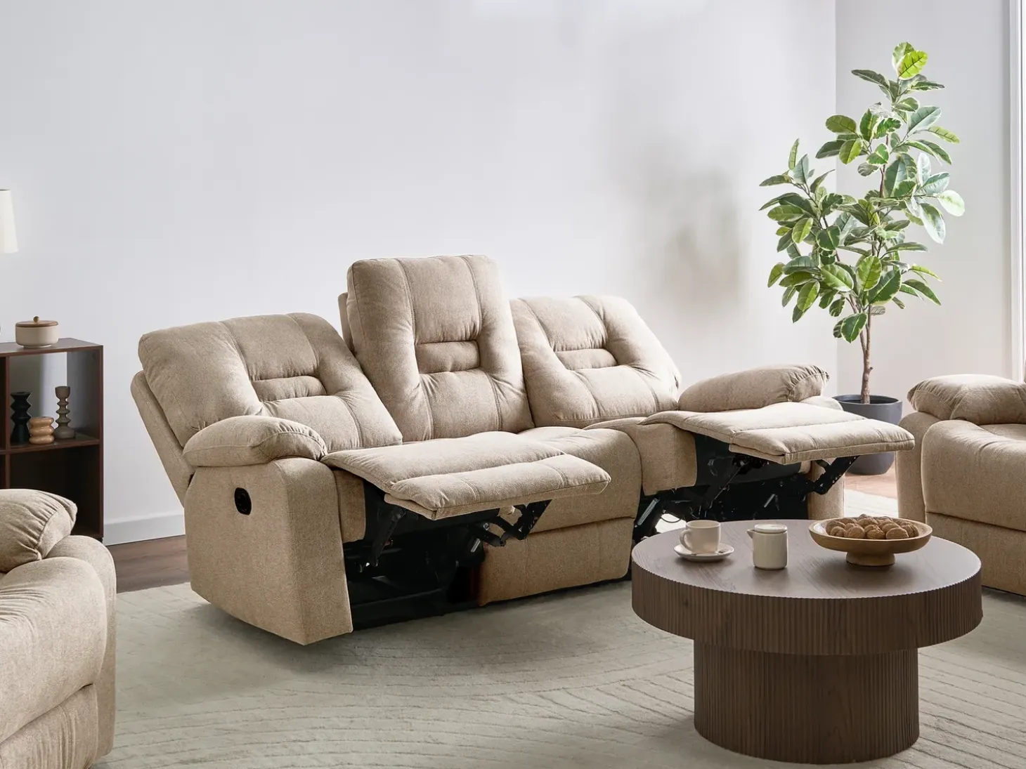 Discount Sofa z manualną funkcją relaksu dla 3 osób BERGEN Beżowy Sofy Tapicerowane|Kolekcje Sof