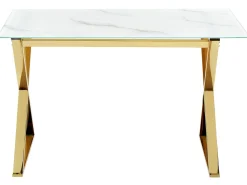 Sale Stół do jadalni ATTICA Marmur/ złoty 120 cm 70 cm Szkło hartowane Stoły Do Jadalni|Wszystkie Stoły
