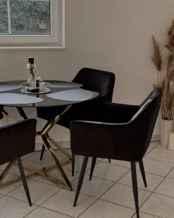 Clearance Stół do jadalni BOSCO Czarny 105 cm 105 cm Szkło hartowane Stoły Do Jadalni|Wszystkie Stoły