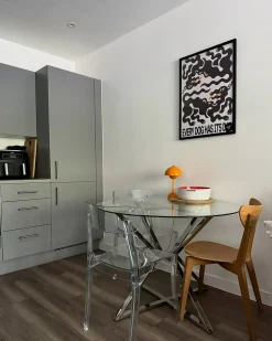 Sale Stół do jadalni BOSCO Srebrny 105 cm 105 cm Szkło hartowane Stoły Do Jadalni|Wszystkie Stoły