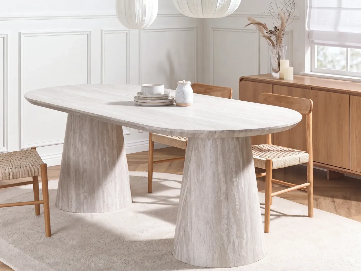 Discount Stół do jadalni LUMAN Efekt trawertynu 220 cm 95 cm Stoły Do Jadalni|Wszystkie Stoły