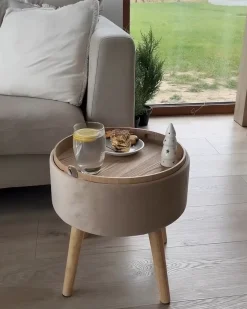 Stołek ze schowkiem NEELY Welur Beżowy